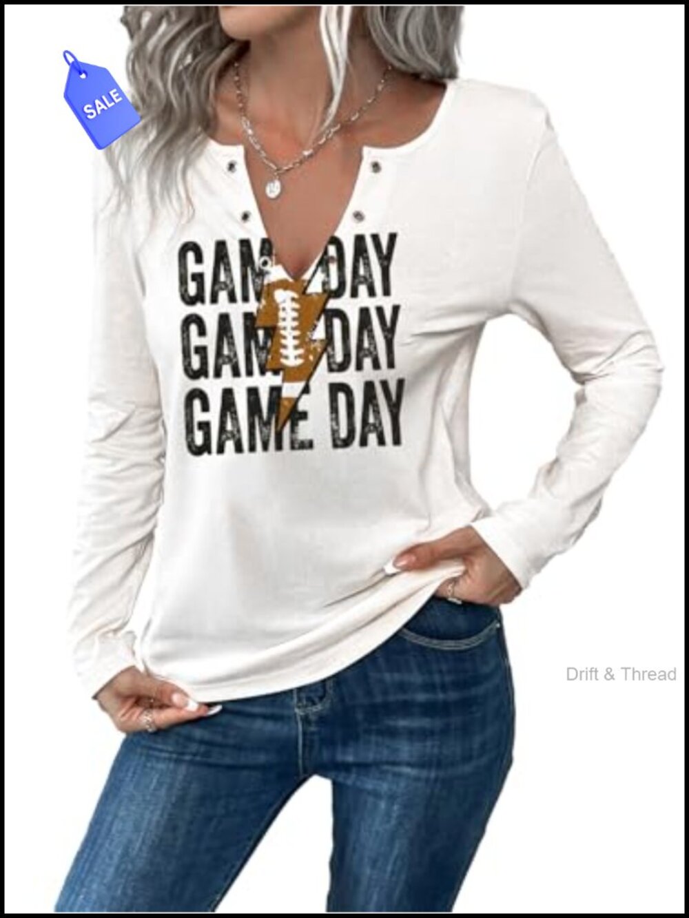 Football Game Day Shirt Women Cotton Poly Long Sleeve Tee